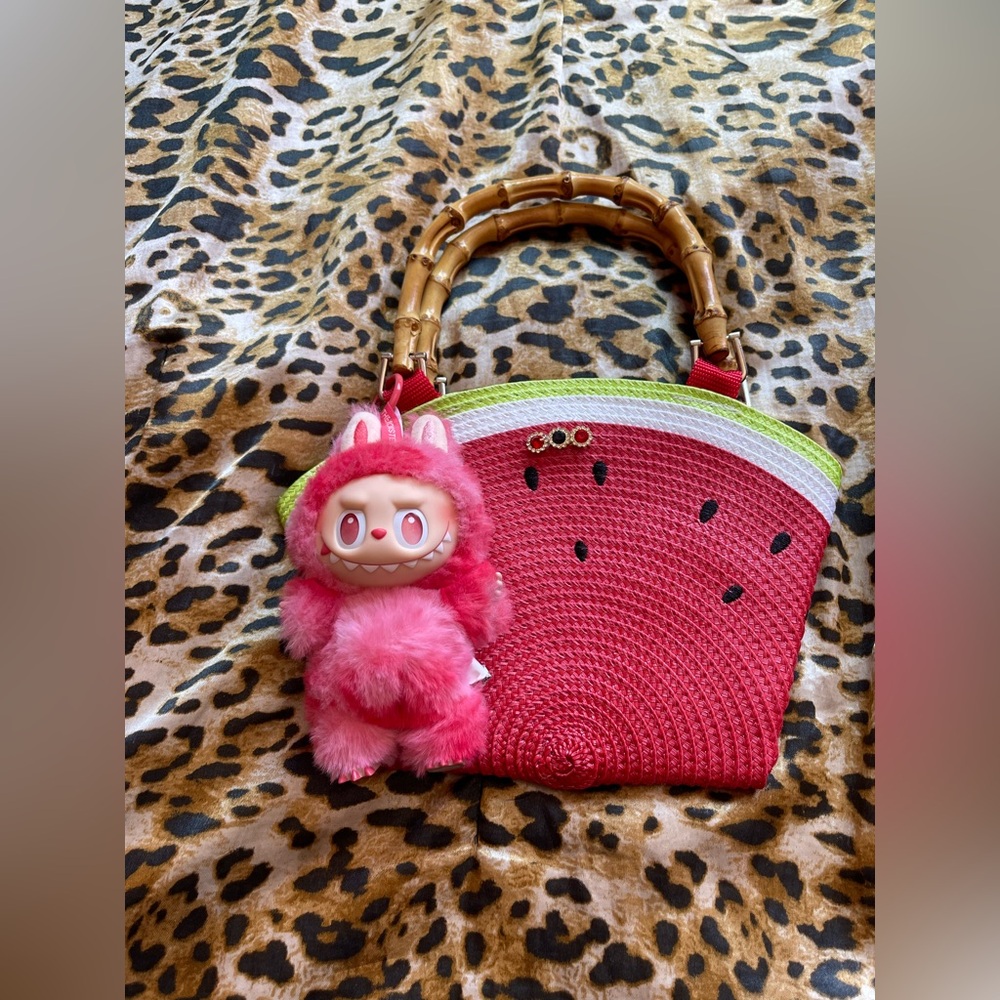 Handmade Red and Green Watermelon Handbag with Bamboo Handles